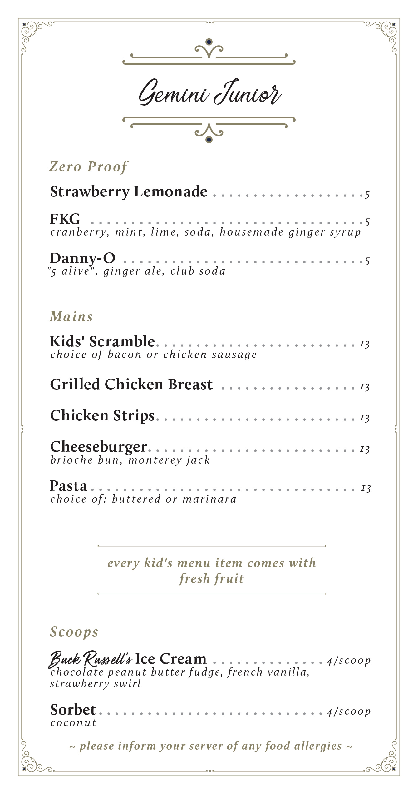 Kids Brunch Menu