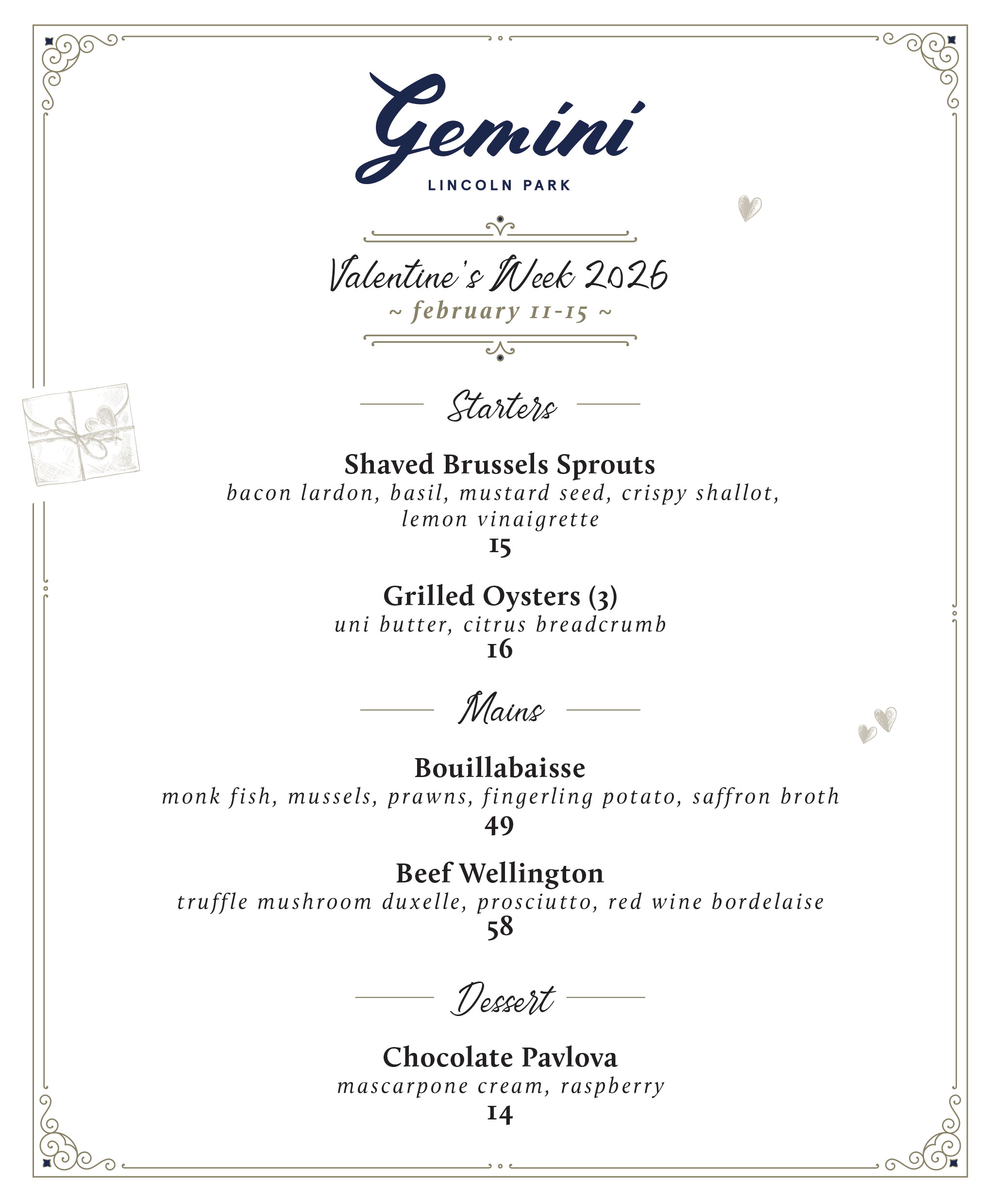 Valentines Week Menu