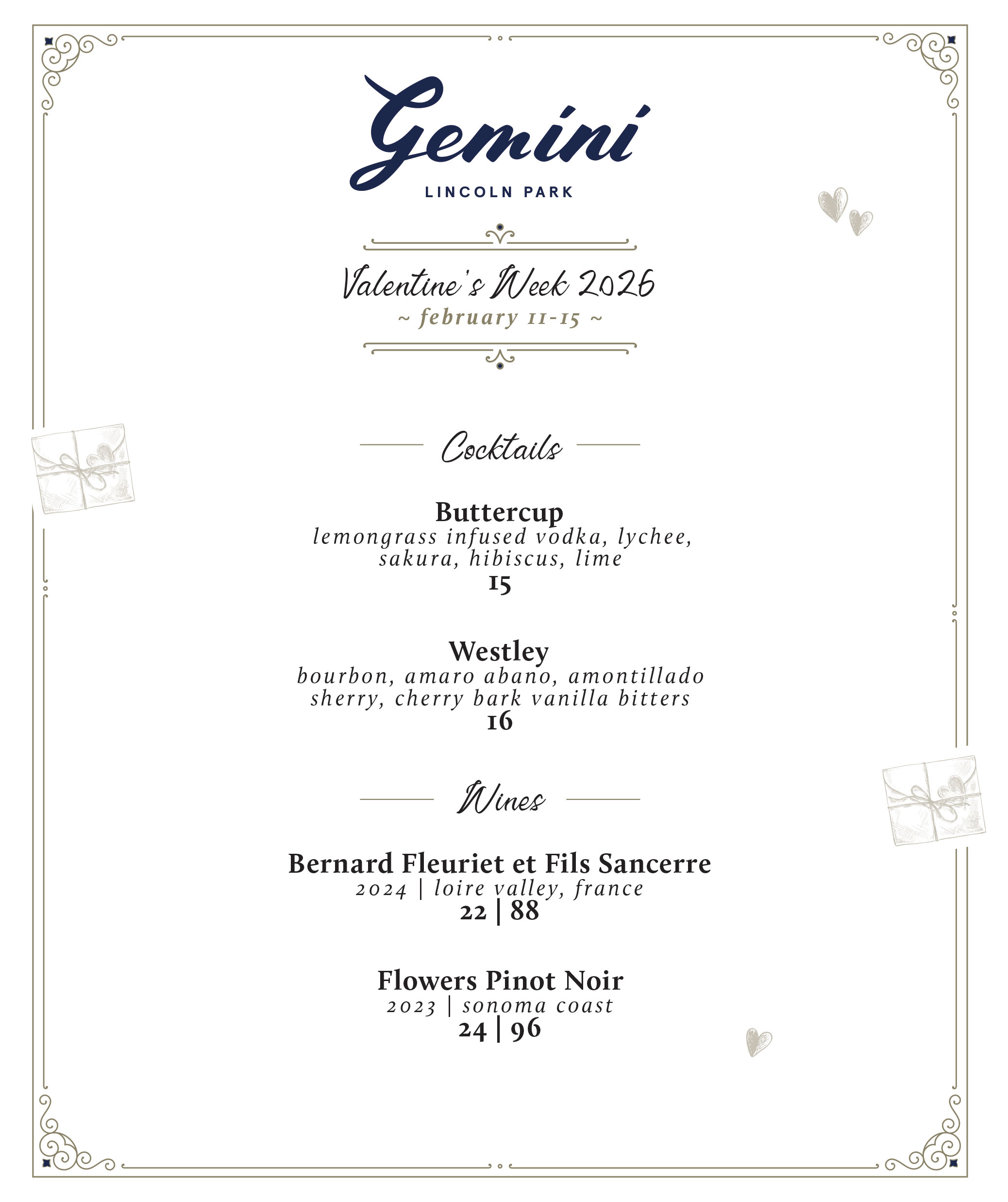 Valentines Week Menu